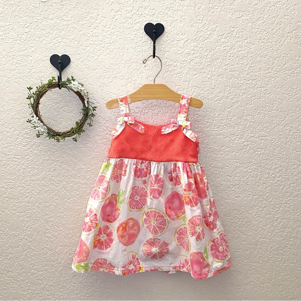 2T Coral & Pink Grapefruit Dress with Bows and Lace